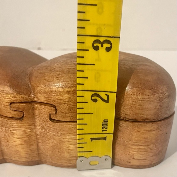 Double Heart Carved Wooden Puzzle Trinket Box Secret Compartment - Picture 7 of 8